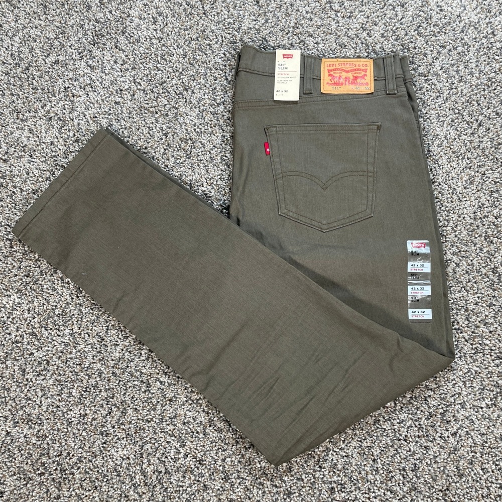 Levi's 511 Slim Fit Men's 42x32 Jeans Olive Green Stretch Twill WaterLess New
